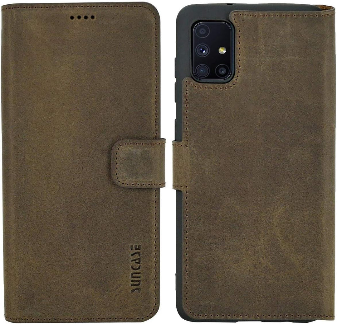 Suncase Book-Style Hülle kompatibel mit Samsung Galaxy M51 Leder Tasche (Slim-Fit) Lederhülle Handyt