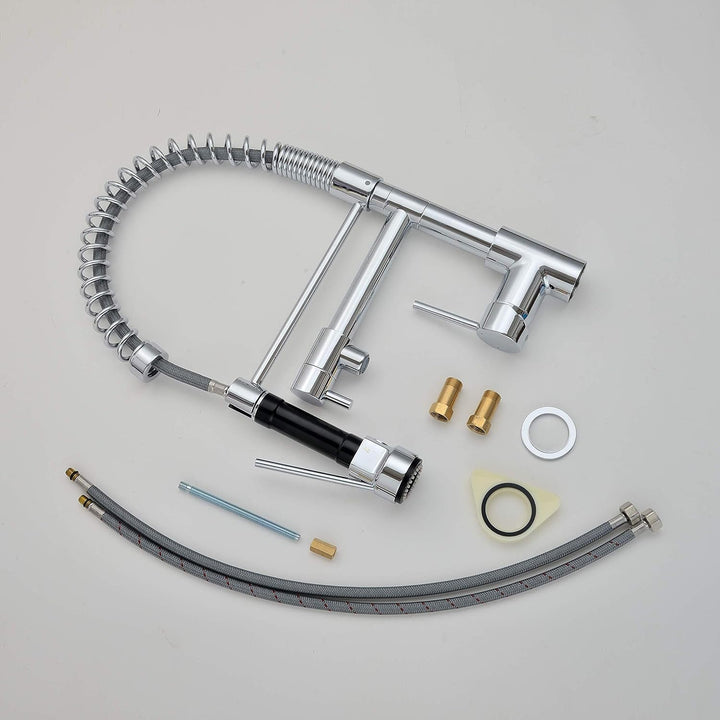 DELINIA - Küchenarmatur mit ausziehbarer Brause - ALAIN - 360° drehbar - Messing verchromt - Rostfre