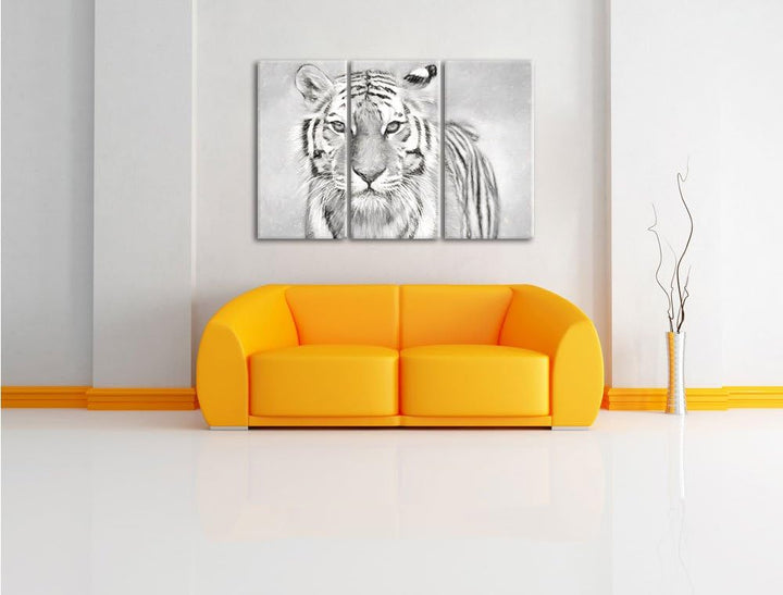 Pixxprint Tiger in als Leinwandbild 3 teilig/Grösse: 3 Teilig (120x80) / Wandbild/Kunstdruck/fertig