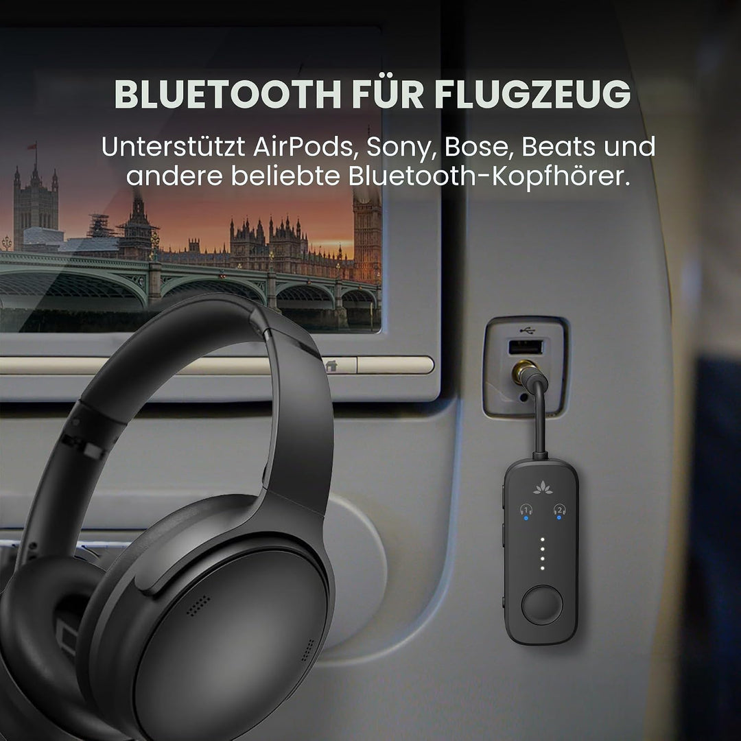 Avantree Relay - Premium Flugzeug Bluetooth 5.3 Adapter für alle Kopfhörer, apt-X geringe Latenz, un