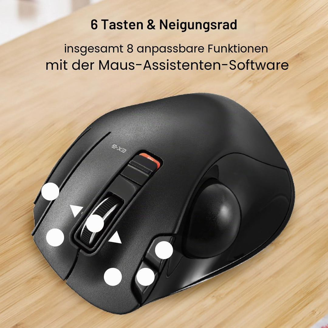 ELECOM M-XT3DRBK Wireless Trackball Mouse, 6-Button with Smooth Tracking Function, Video Gaming Sens