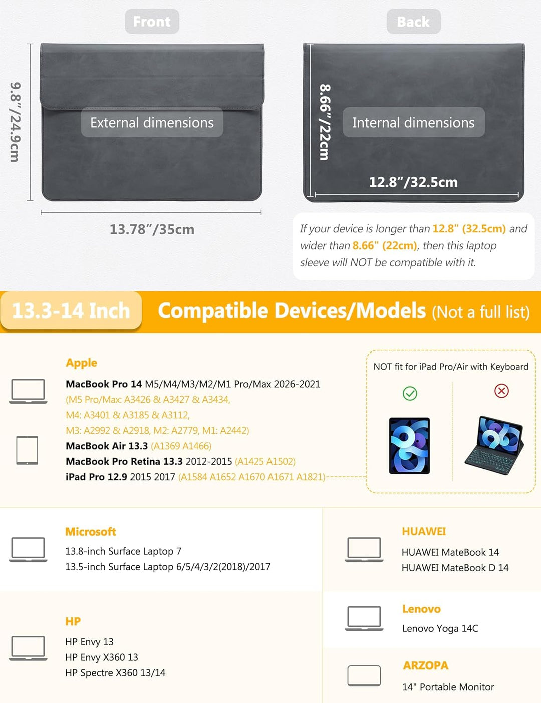 HYZUO 13,3-14 Zoll Laptop Hülle Tasche mit Standfunktion für MacBook Pro 14 M5/M4/M3/M2/M1 2026-2021