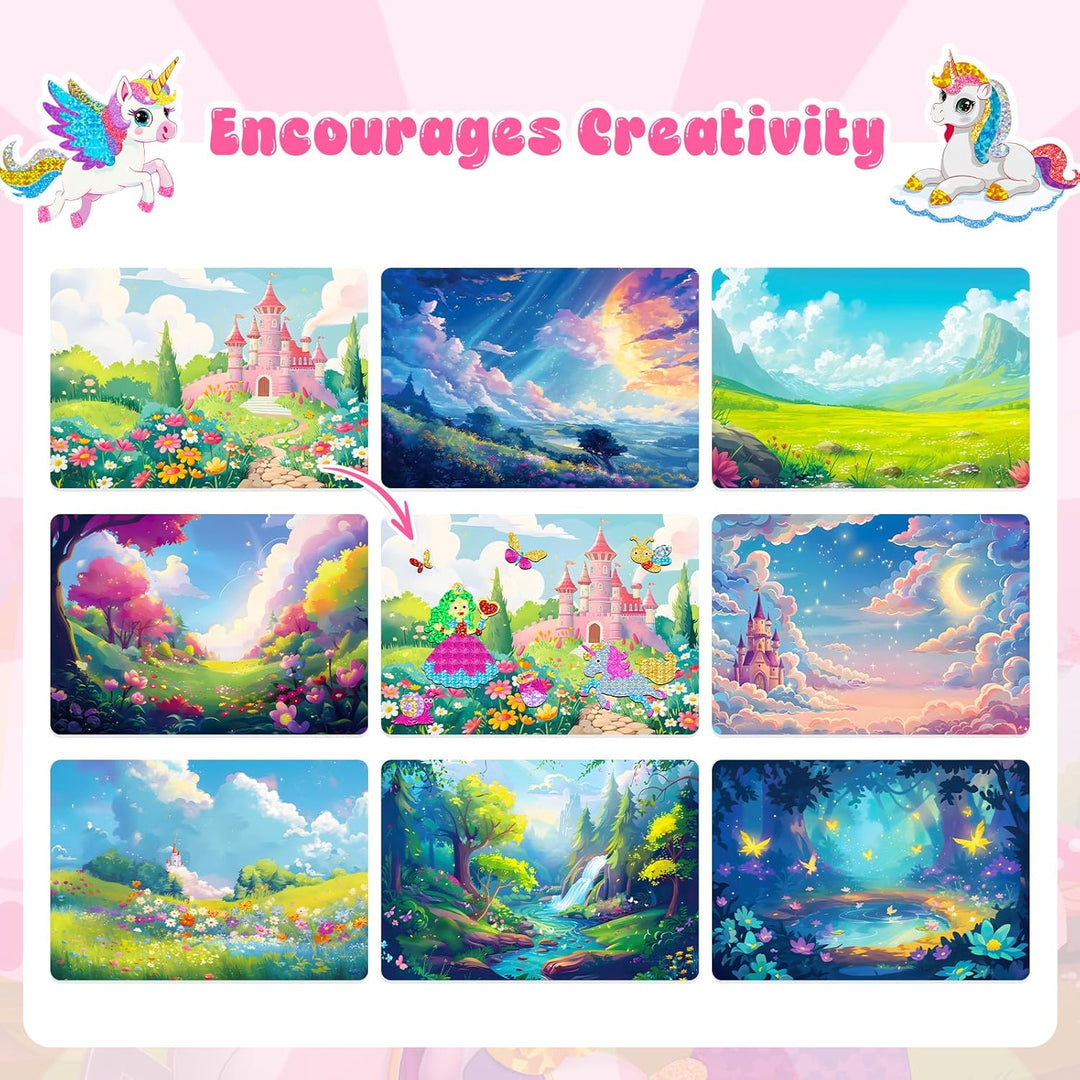Lustiges Folien-Kunst-Set für Kinder, Einhorn und Prinzessin, Folienkunst für Kinder, Kunst-Bastelse