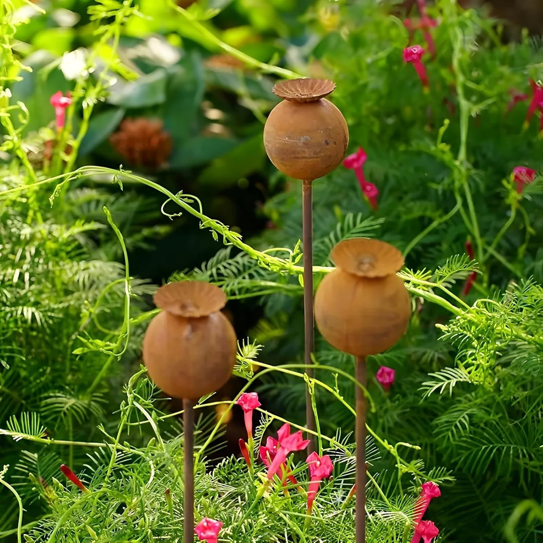 2er Rostige GartendekoSet Rost Deko für Garten Cortenstahl Gartenstecker Metall Blume Mohn Gartendek