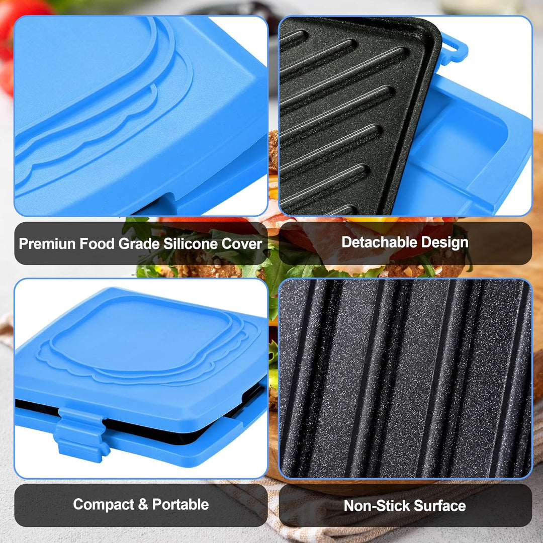 Sandwichmaker Mikrowellen, Sandwichtoaster 16 x 16 cm, Kontaktgrill Abnehmbare Platten und Silikonsc