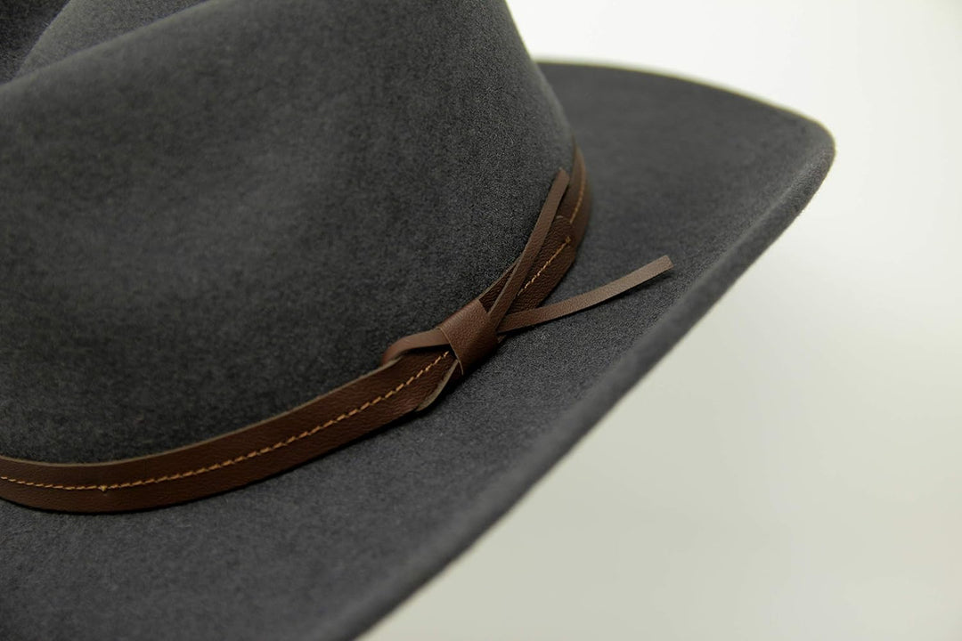 Hardy - Leichter Fedora Hut mit breiter Krempe und Lederband - 100% Wollfilz - Für die Reise knautsc