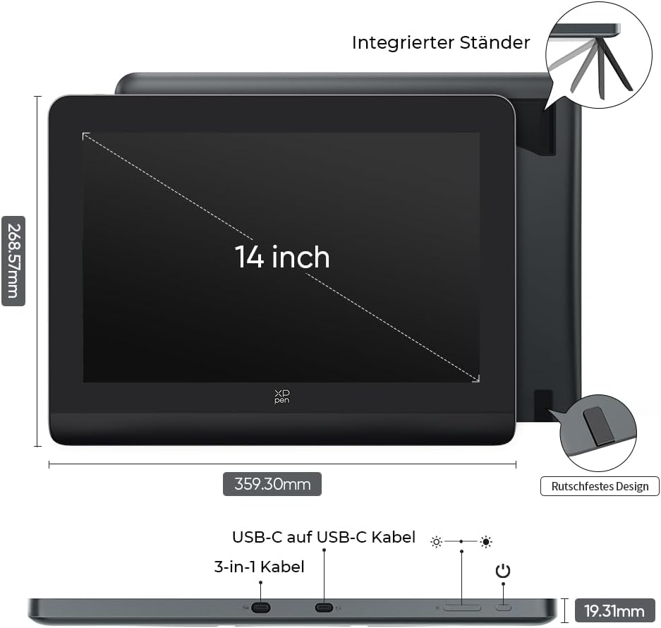 XP-PEN Artist Pro 14 2 Gen. Grafikdisplay, 14 Zoll Grafiktablett, volllaminiertes Pen Display 16K ba