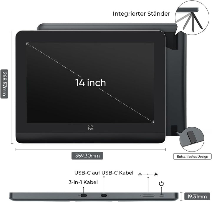 XP-PEN Artist Pro 14 2 Gen. Grafikdisplay, 14 Zoll Grafiktablett, volllaminiertes Pen Display 16K ba