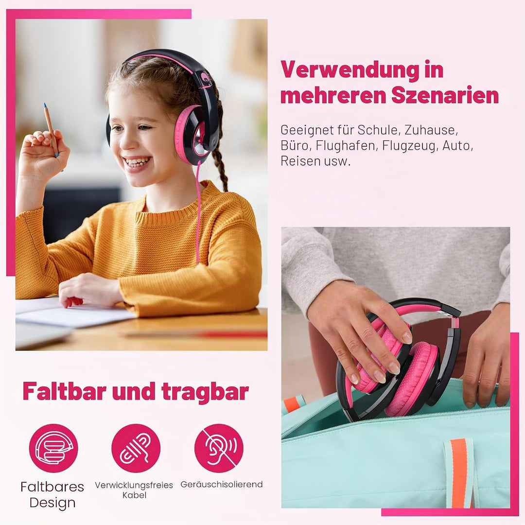 RockPapa Comfort Kinder Kopfhörer für Schule Jungen, Kopfhörer Kinder mit Kabel, Einstellbar, Stereo
