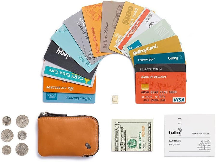 Bellroy Leather Card Pocket Wallet, schlanke Geldbörse mit Reissverschluss (Max. 15 Karten, Fach für