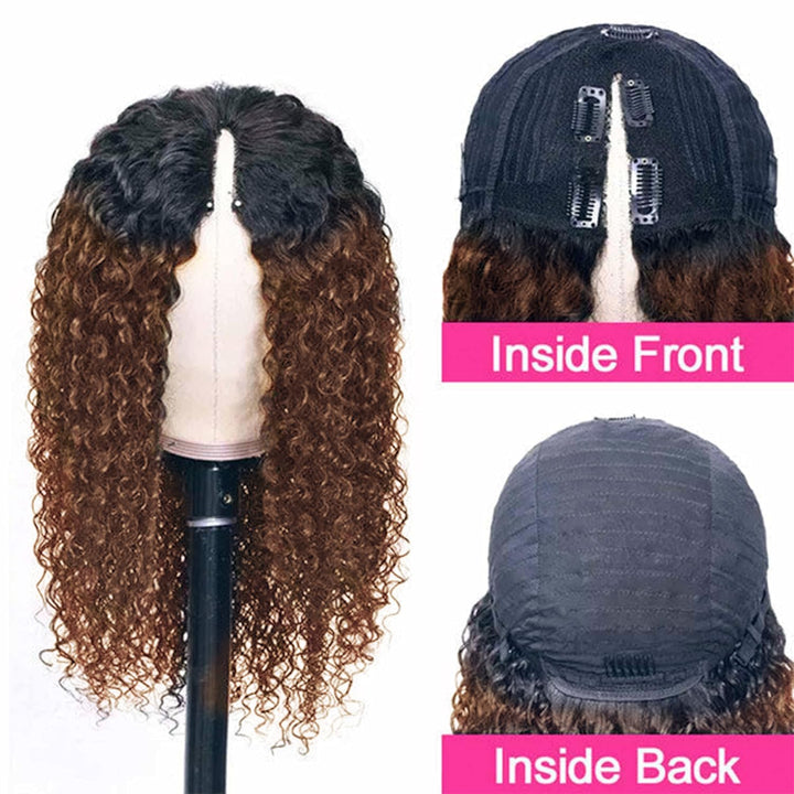 Brown Echthaar Perücke Water Wave V Part Human Hair Wig For Women High light Culy V Part Half Wig Hu