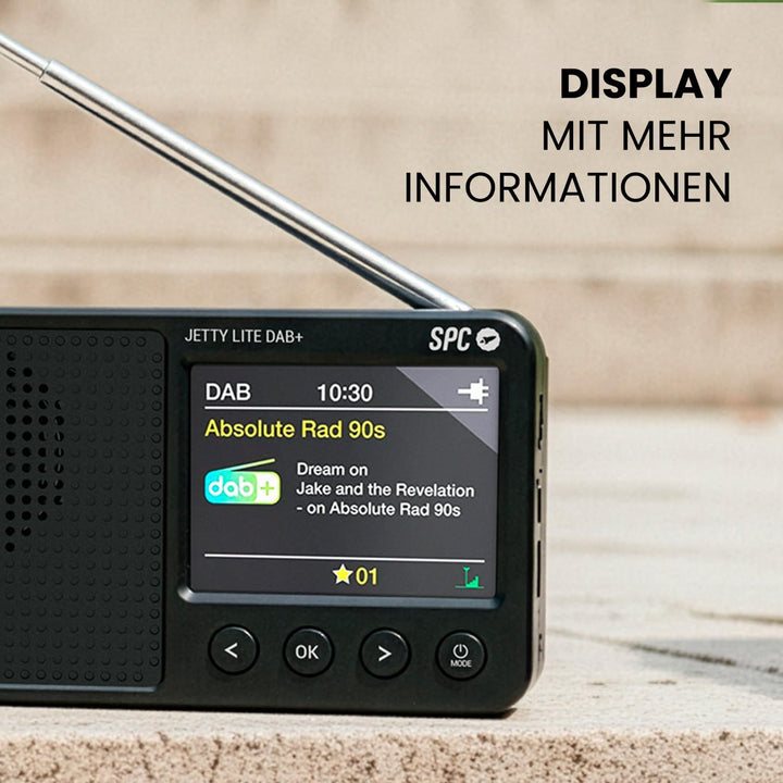 SPC Jetty Lite DAB+ | Tragbares Radio mit DAB+/UKW RDS | 80 Speicherplätze | 2,4" TFT-Farbdisplay |