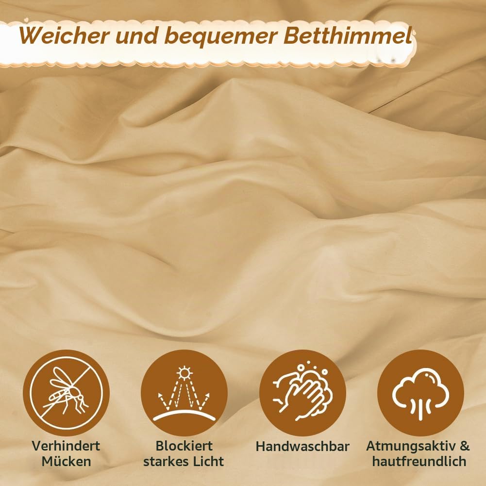HOTUT Kinderzimmer Baldachin Vintage Nougat,Prinzessin Kinderbetthimmel mit Rüschen,Betthimmel Babyb