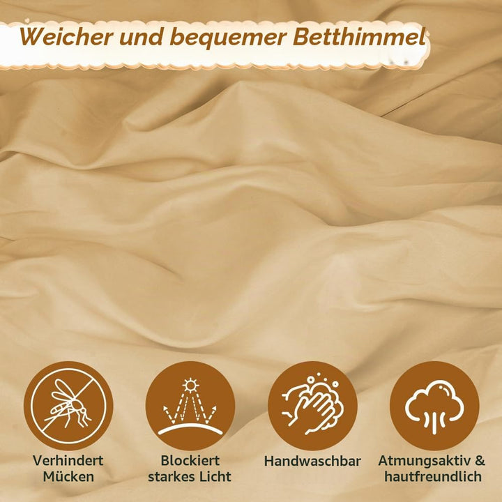 HOTUT Kinderzimmer Baldachin Vintage Nougat,Prinzessin Kinderbetthimmel mit Rüschen,Betthimmel Babyb