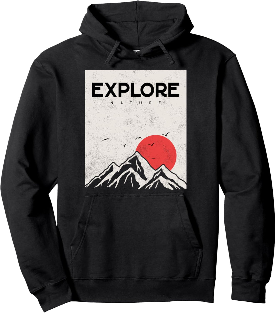 Vintage Retro Style Mountain Bird Sun flying Explore Nature Pullover Hoodie