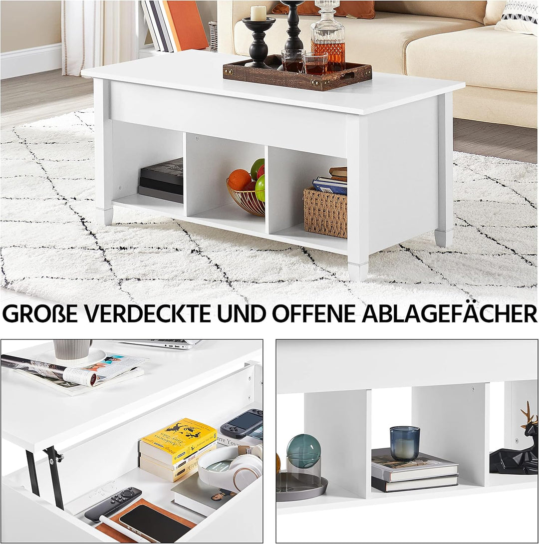 Yaheetech Couchtisch höhenverstellbar Kaffeetisch mit hebeplatte Hubtisch versteckter Stauraum Beist