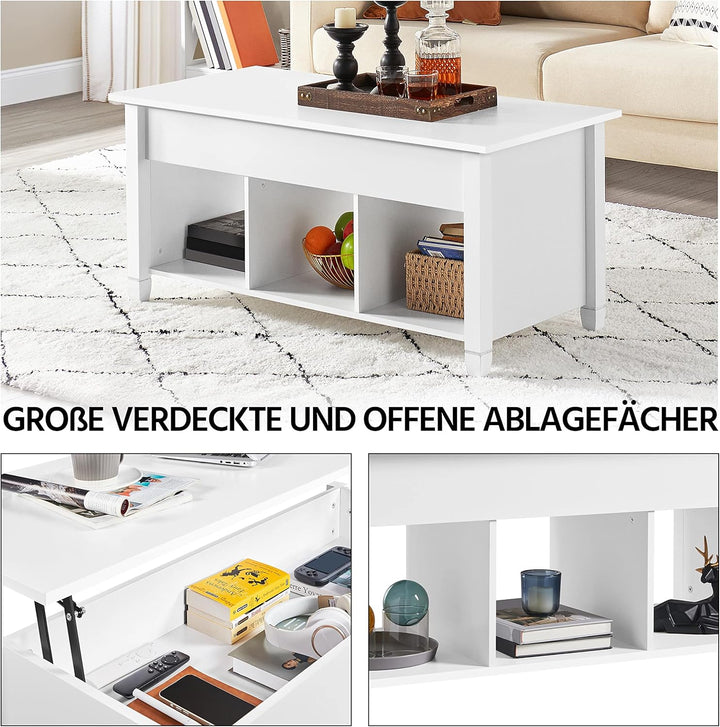 Yaheetech Couchtisch höhenverstellbar Kaffeetisch mit hebeplatte Hubtisch versteckter Stauraum Beist