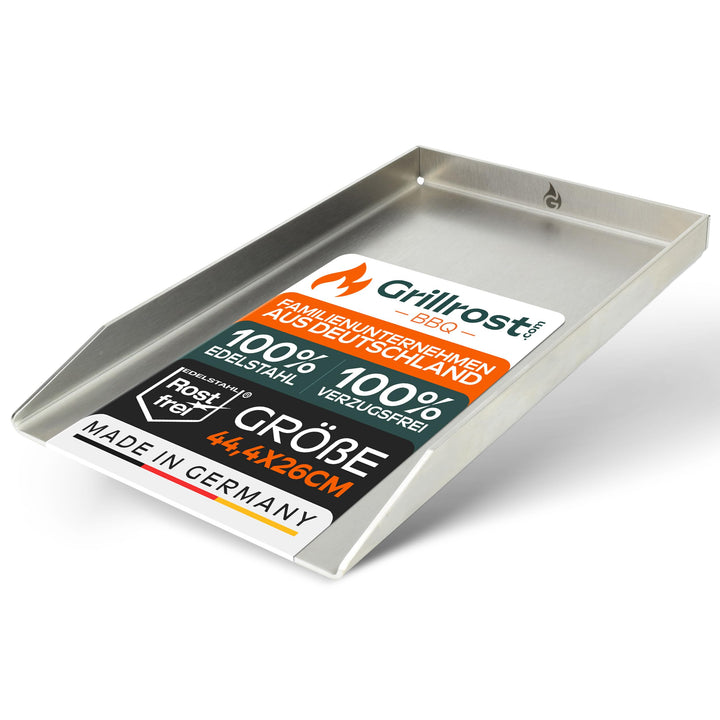 Grillrost.com Das Original Edelstahl Grillplatte | Plancha 44,3x26cm - passend für Weber Spirit | 4m