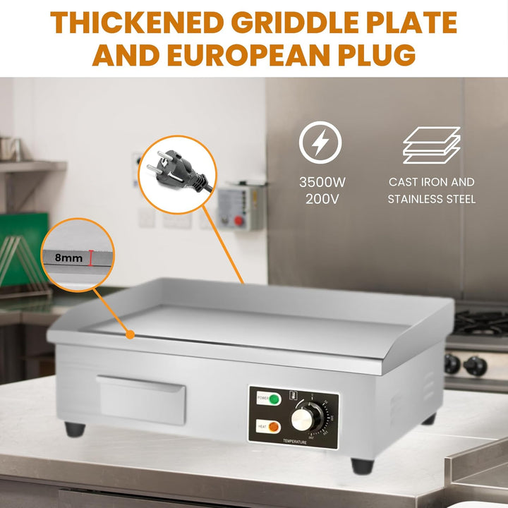 Elektrische Grillplatte.Professionelle Grillplatte 55x35cm.Edelstahl, Thermostat heizt bis zu 300°C.