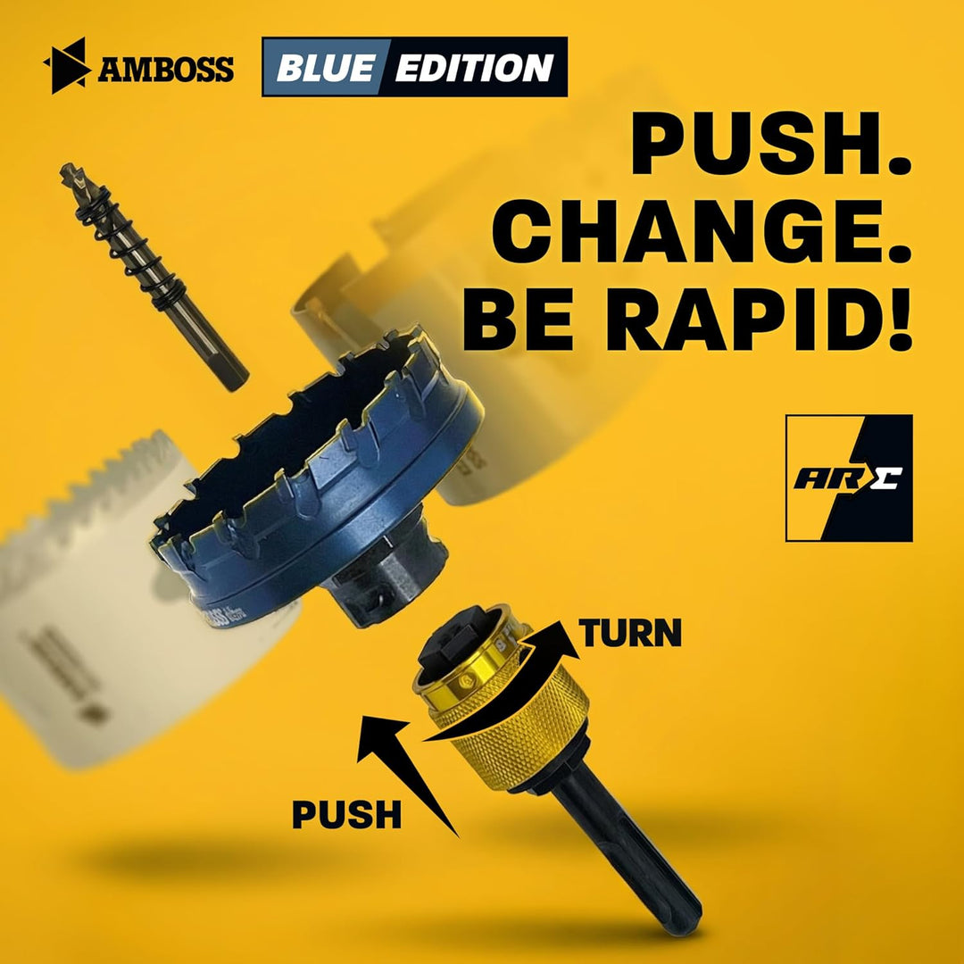 HM Flachschnitt Rapid Change Lochsägen Set Amboss Werkzeuge 16/22/25/32/40 mm - BLUE EDITION mit Sch