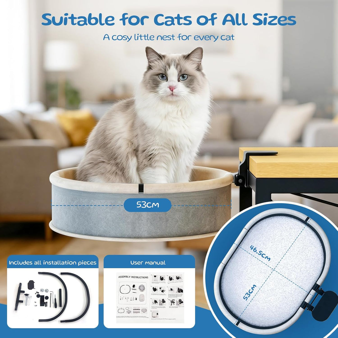 Katzenbett Schreibtisch Katzenkorb bis 27KG - Stabile Cat Desk Bed Befestigung Ohne Bohren - 90° Fol