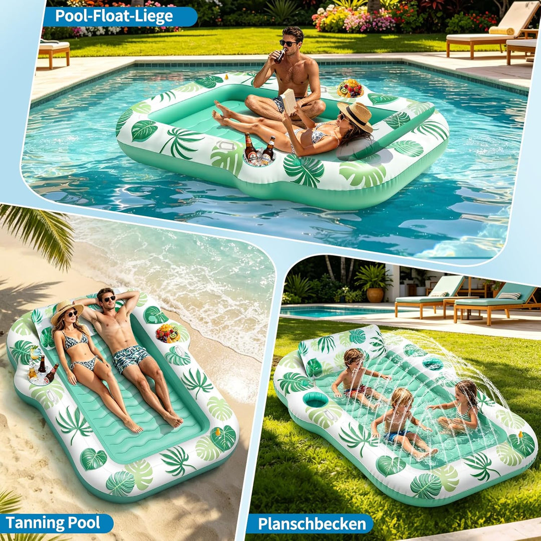 JONRRYIN Luftmatratze Pool für Erwachsene, Tanning Pool 225x190cm mit Sprühfunktion & Getränkehalter