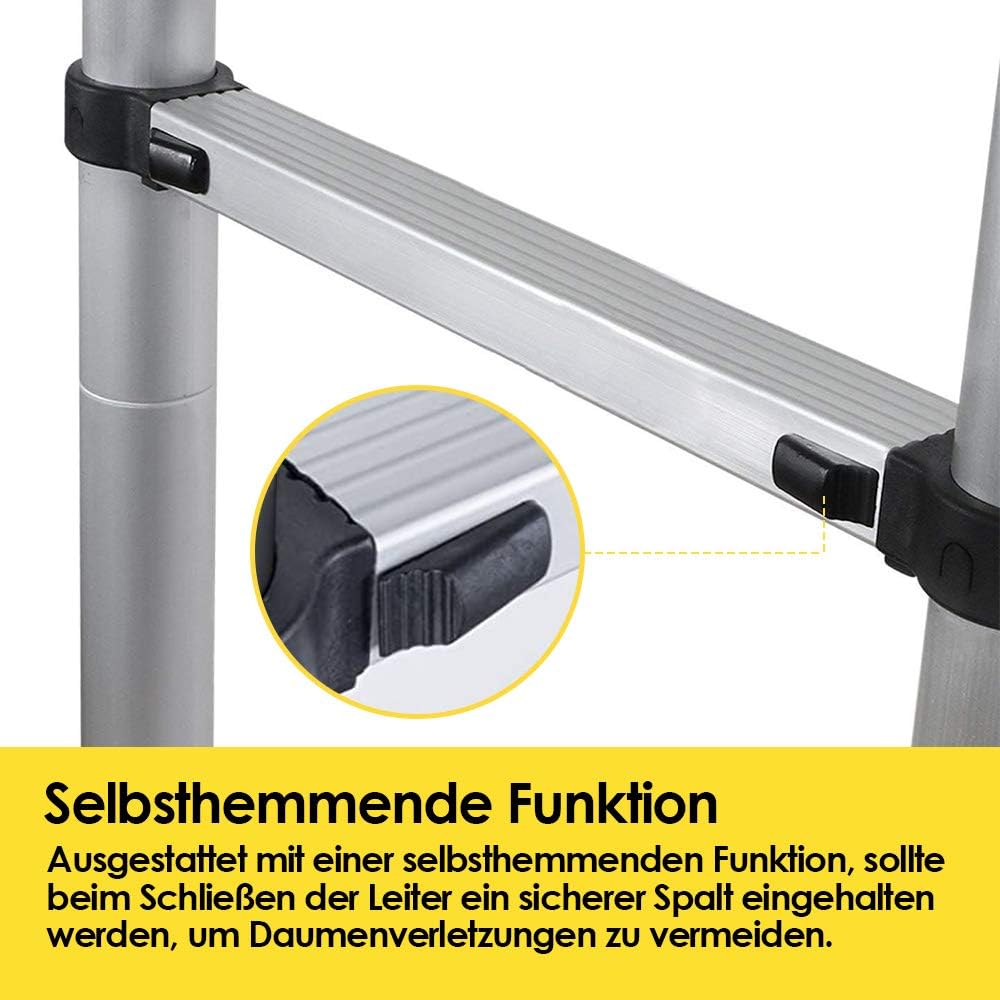 Eulenke 3,8M Teleskopleiter, Rutschfester Mehrzweckleiter 150 kg Belastbarkeit, Aluleiter Haushaltsl