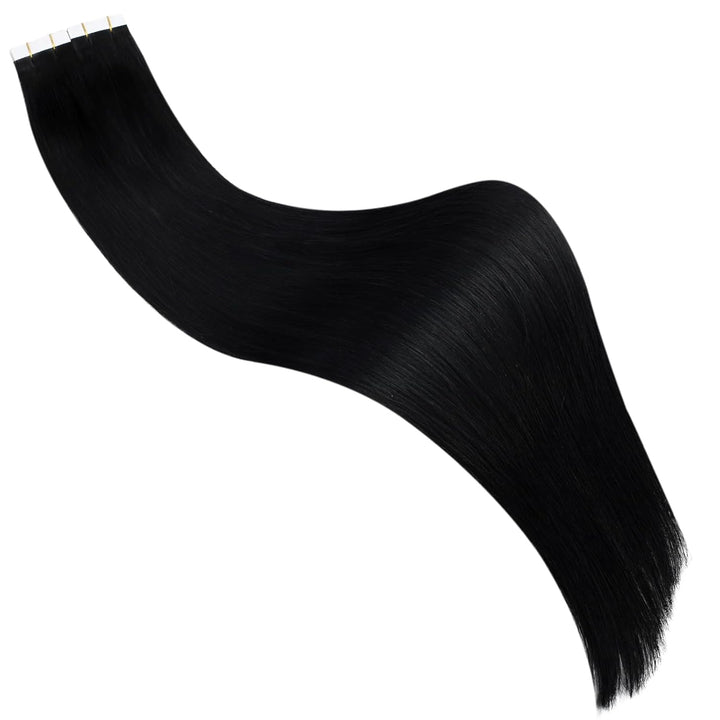 Ugeat 30cm Tape Extensions Echthaar Schwarz Haarverlangerung Tape Echthaar 30Gramm Unsichtbares Tape