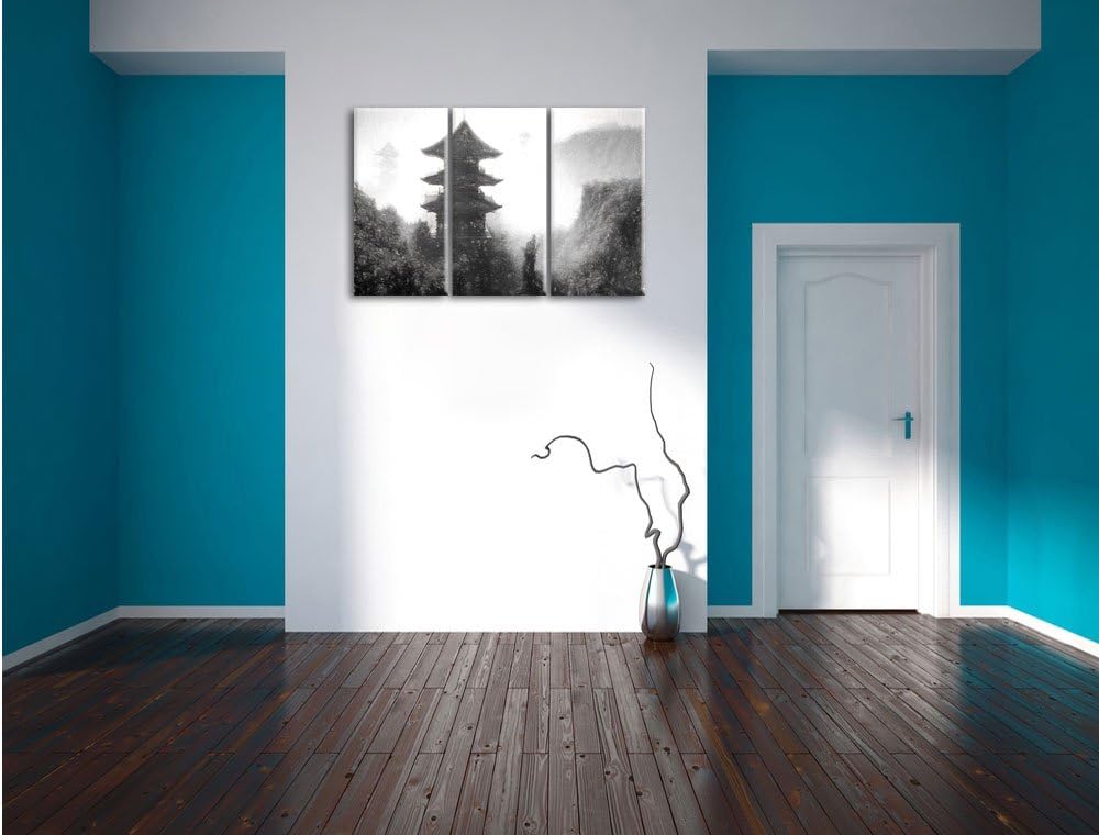 Pixxprint chinesische Häuser Kunst / 3-Teilig/Gesamtmass 120cm Leinwandbild bespannt auf Holzrahmen/