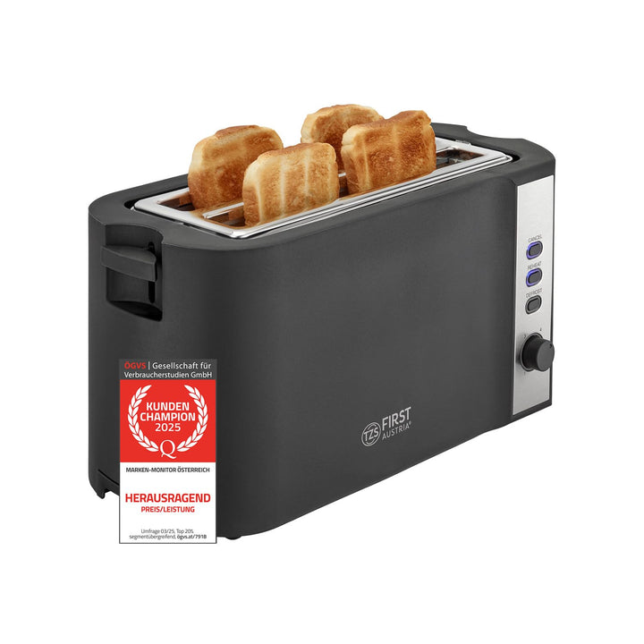 TZS First Austria Toaster | 4 Scheiben Langschlitz | 6 Bräunungsstufen | Auftau- und Aufwärmfunktion
