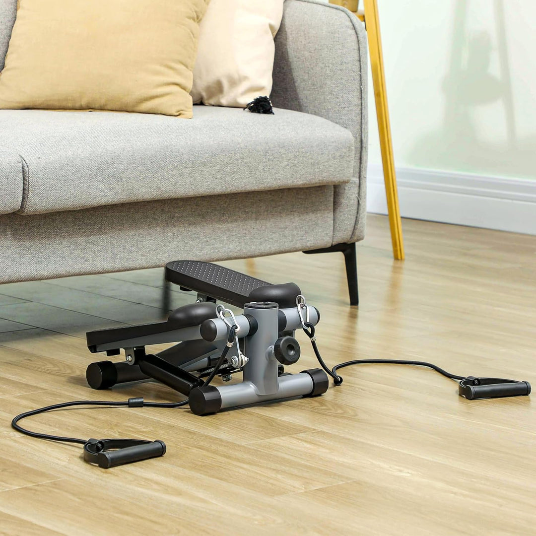 SPORTNOW 2 in 1 Mini-Stepper für Zuhause mit LCD-Display, Stepper Hometrainer mit Power Ropes, Up-Do