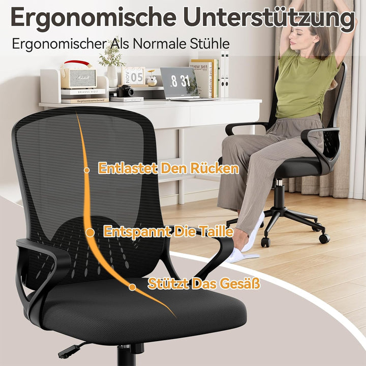 naspaluro Bürostuhl, Ergonomischer Schreibtischstuhl Mit Mesh-Abdeckung, Einzigartiger Lendenwirbels