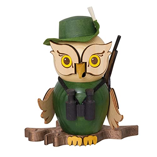 Kuhnert Drechslerei Rauchfigur/Räucherfigur - Eule Jäger aus Massivholz - ca. 15 cm - Made in German