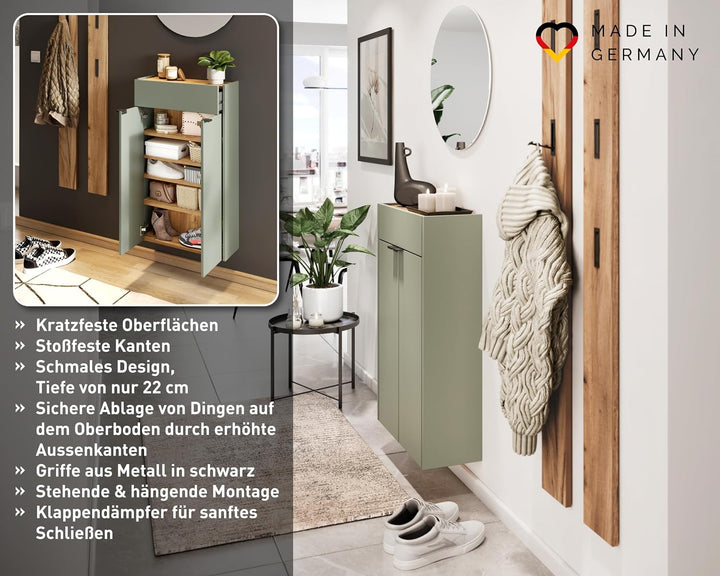 Germania Hängender Schuhschrank 1397-629 GW-Ameca, in Taupegrün/Eiche, geringe Tiefe, optimal für sc