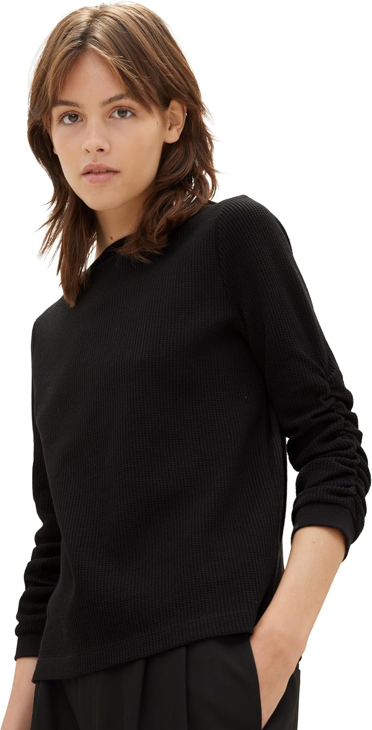Tom Tailor Denim Damen 1034290 Sweatshirt mit Raffarm (1er Pack) S 14482 - Deep Black, S 14482 - Dee