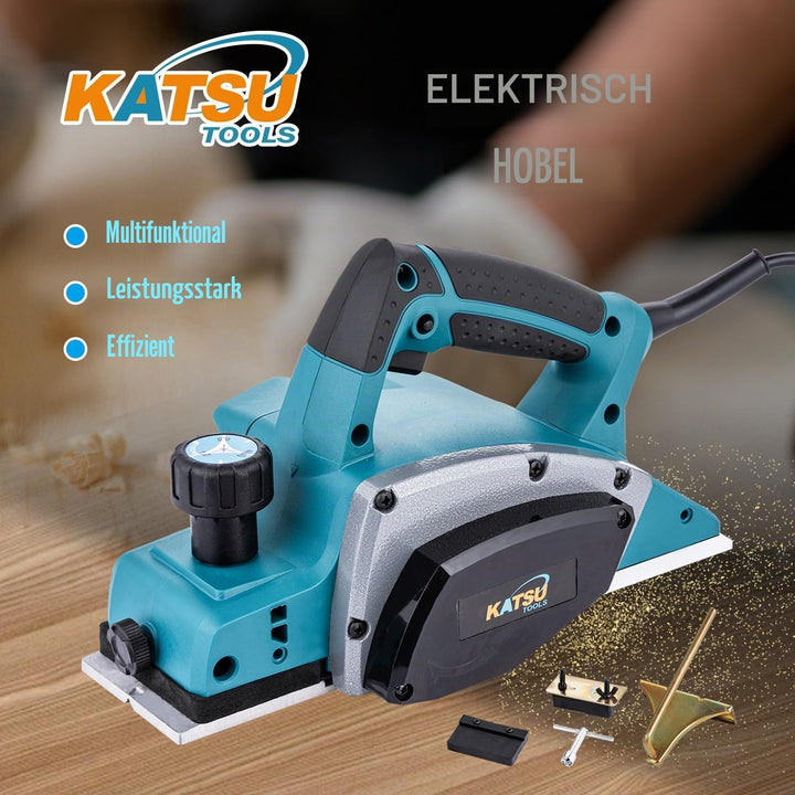 KATSU Tools Elektrohobel, 600 W, handgeführter, kabelgebundener Holzhobel, 82 mm Hobelbreite, 2 mm S
