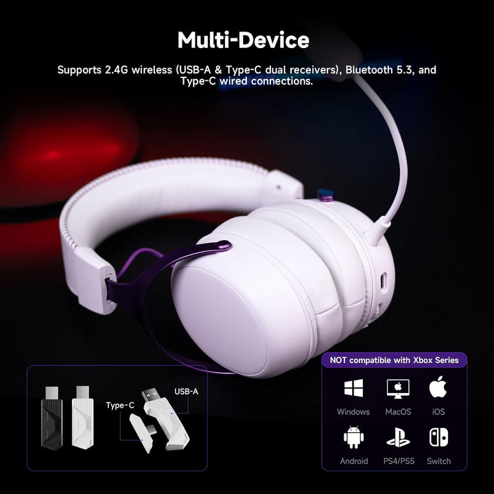 Akko Verge S9 kabelloses Gaming-Headset,extrem niedrige Latenz, Ultraleicht (270 g), 53mm-Treiber, 2