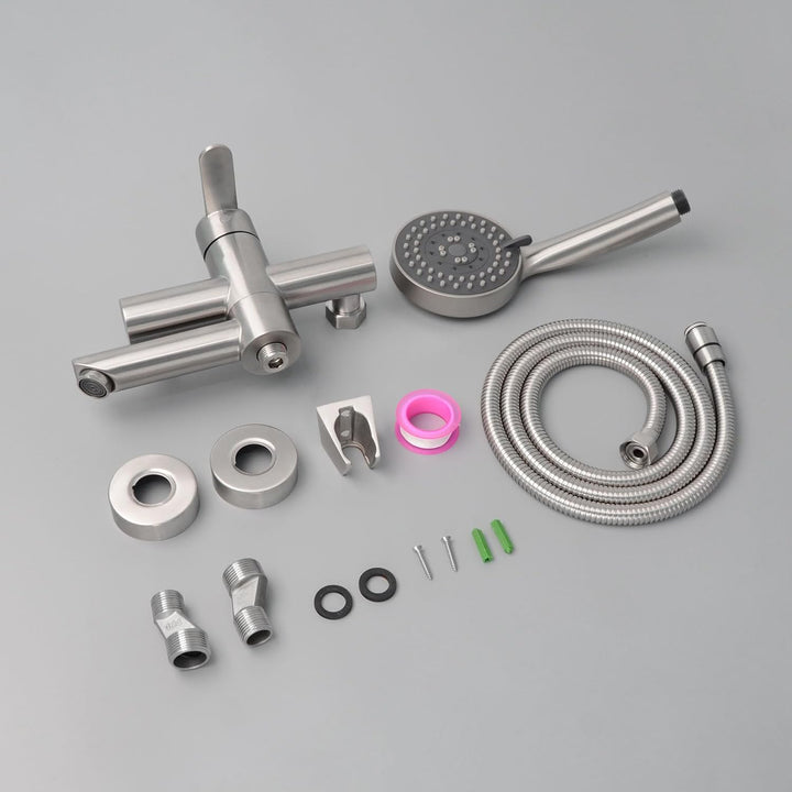 PHASAT Wandmontage Badewannenarmatur mit Handbrause Nickel Badewannenarmaturen mit 90 ° drehbarer Au