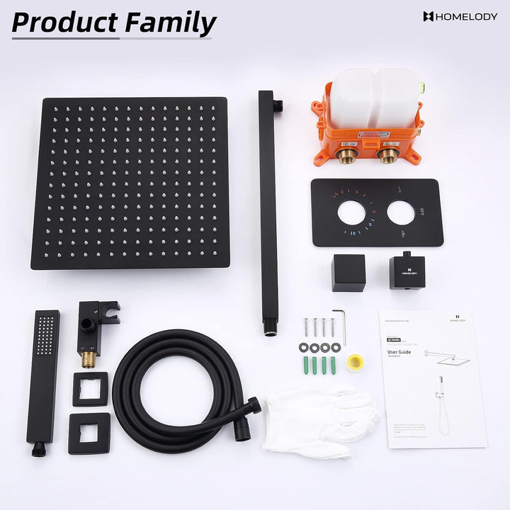HOMELODY Schwarz Duschsystem mit Thermostat Unterputz Regendusche Duschsystem Eckig,Duscharmatur Dus