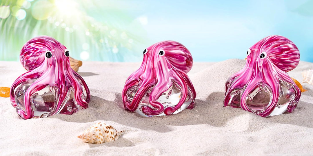 EUSTUMA Mundgeblasene Oktopus-Figur aus Glas, Meerestier-Ornament für Aquarium, Meerestier-Kollektio