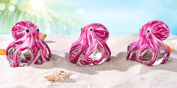 EUSTUMA Mundgeblasene Oktopus-Figur aus Glas, Meerestier-Ornament für Aquarium, Meerestier-Kollektio