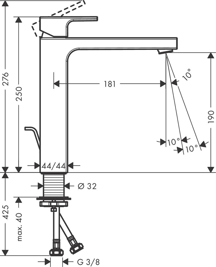 hansgrohe Waschtischarmatur Vernis Shape, Wasserhahn Bad mit Auslauf Höhe 190 mm, mit Zugstange, Bad