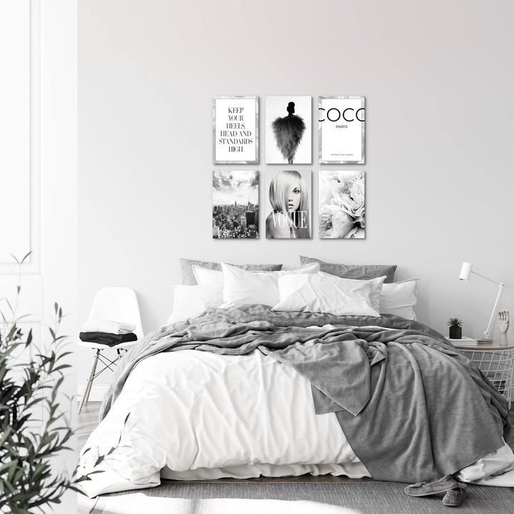 Novart Wandbilder Set Coco Fashion - KOMPLETT AUFHÄNGFERTIG - Made in Germany - Moderne Bilder Wohnz