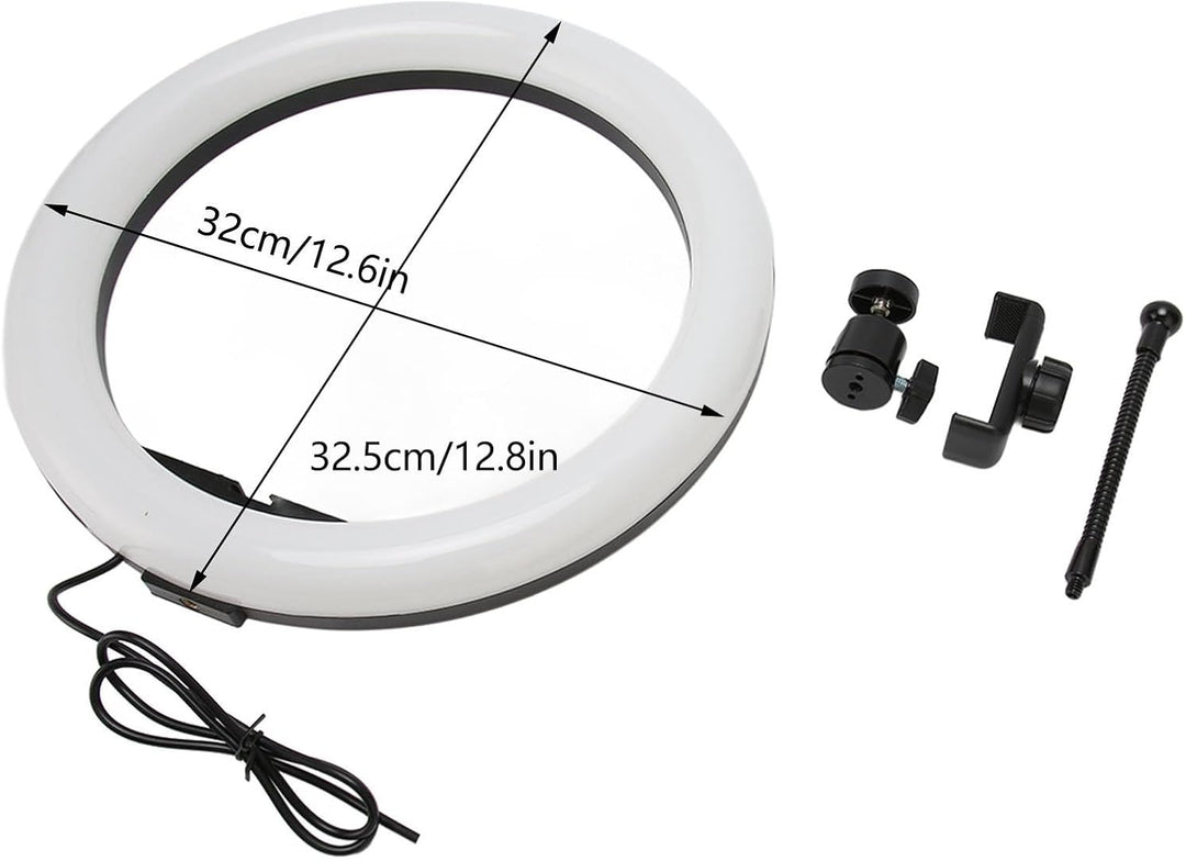 Fyearfly LED Ringlicht USB, 13 Zoll, Weiss, Einstellbare Helligkeit, Selfie Ringlicht mit Telefonhal