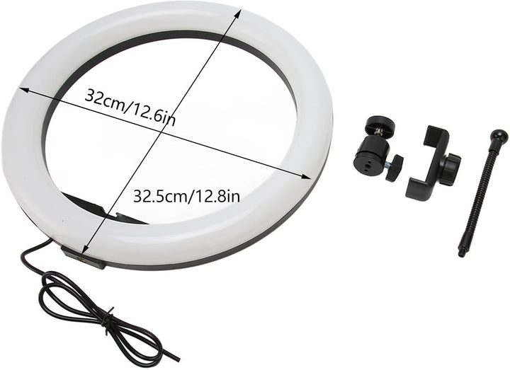 Fyearfly LED Ringlicht USB, 13 Zoll, Weiss, Einstellbare Helligkeit, Selfie Ringlicht mit Telefonhal