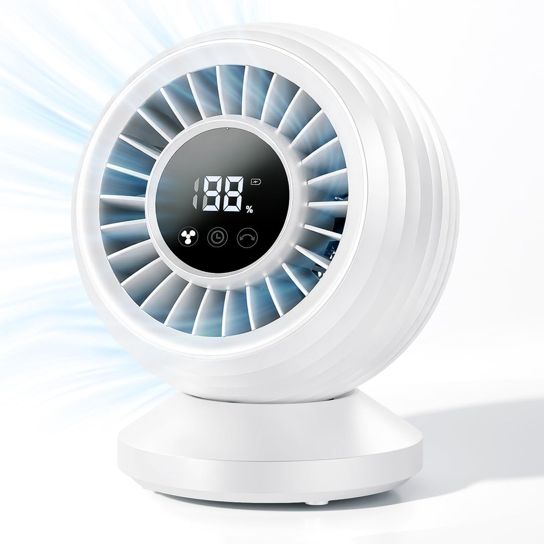 Tischventilator Leise 22dB,3D Turbo Luftzirkulator,120°Oszillation,7 Geschwindigkeitsstufen,1–10H Ti