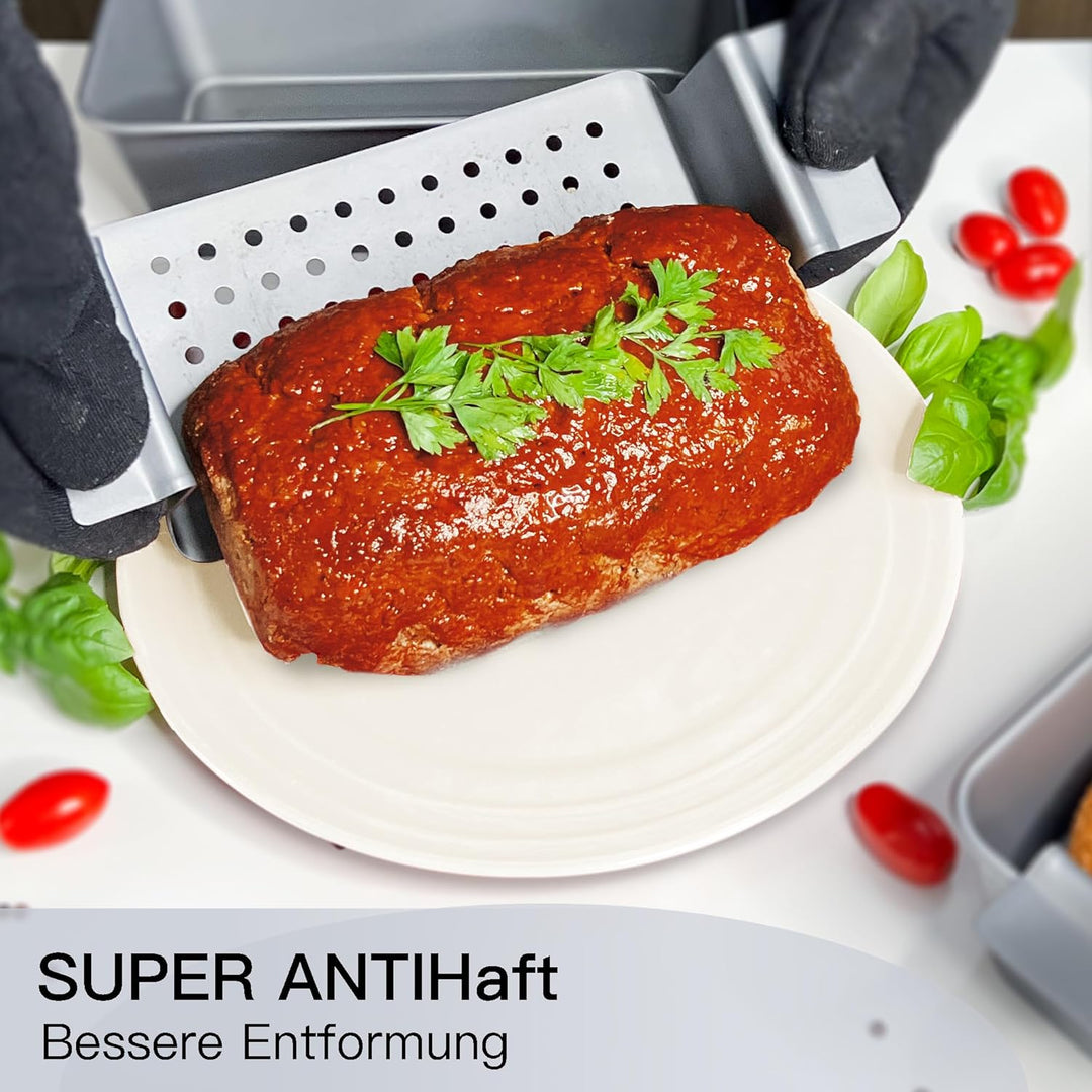 HONGBAKE 2-in-1 Fleischpastetenform mit Ablaufrost, 25 x 13 cm Kastenform aus Karbonstahl, Antihaft