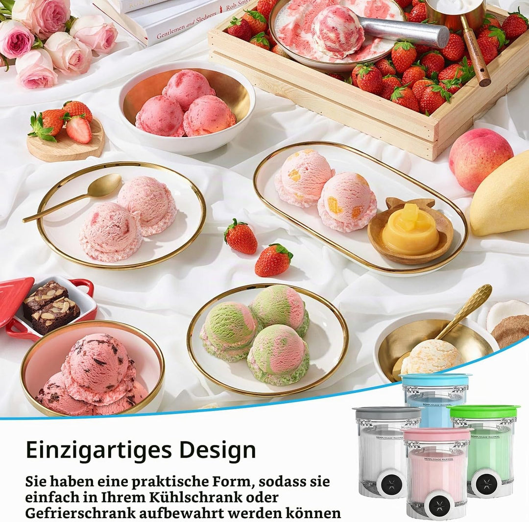Behälter für Ninja Creami Deluxe Pints,4 Stück Ersatz für Ninja Creami Deluxe Pints und Deckel,Eisbe
