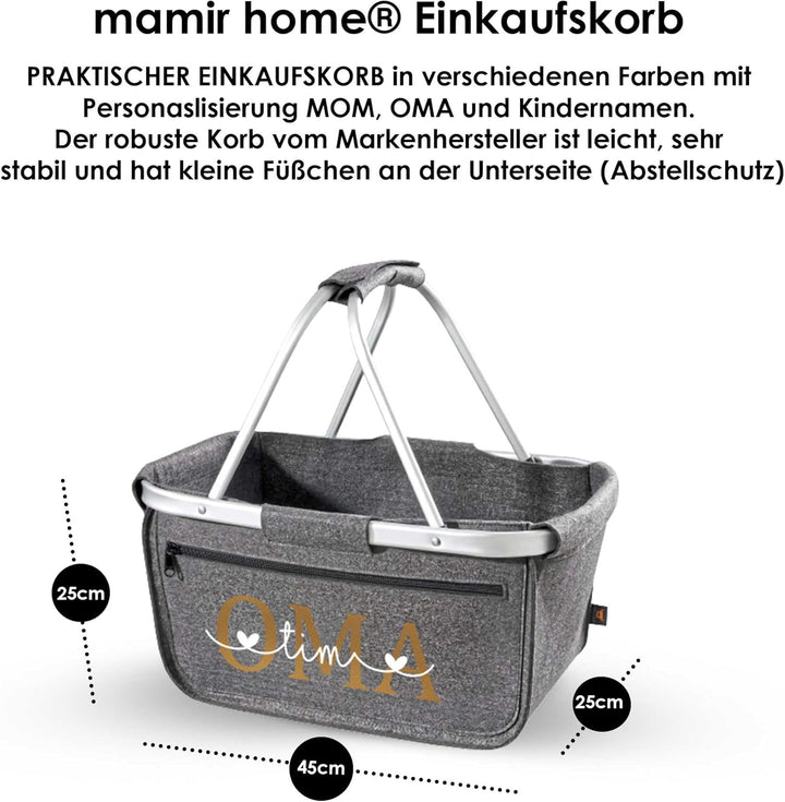 Einkaufskorb personalisiert Geschenk OMA MOM + Namen I Filzkorb Geburtstag Geburt Baby Kindernamen M