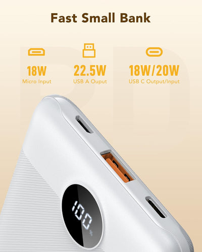 VEGER Power Bank Mini 22.5W, 10000mAh Powerbank Klein Aber Stark, Ultra Slim Leicht Externe Handyakk